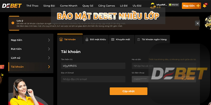 Hướng dẫn đăng nhập Debet nhanh cho hội viên 3 Bảo mật Debet nhiều lớp