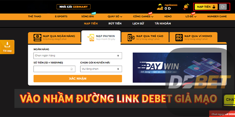 Hướng dẫn nạp tiền Debet an toàn và nhanh chóng 4 Vào nhầm đường link Debet giả mạo
